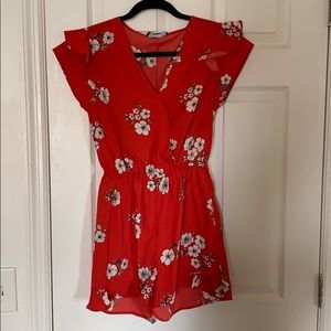 Red flower romper